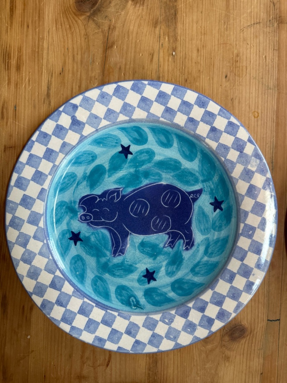 Daniel Lasser hand painted studio pottery dinner plate #2 cow red plate - Picture 7 of 10